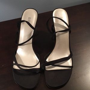 BP black satin strappy heels
